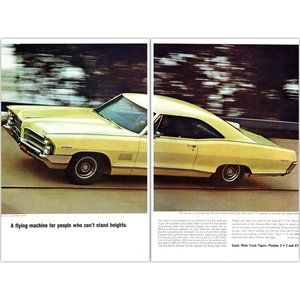 1965 Pontiac 2+2 421 V8 Coupe Sports Car 2 Page Full Color Vintage Print Ad